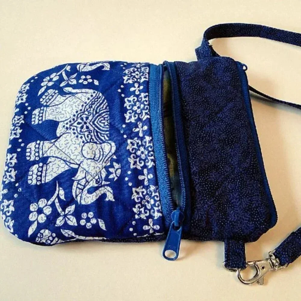 Crossbody Cell Phone Bag Handmade Asian Elephant Quilted Fabric Adjustable Strap